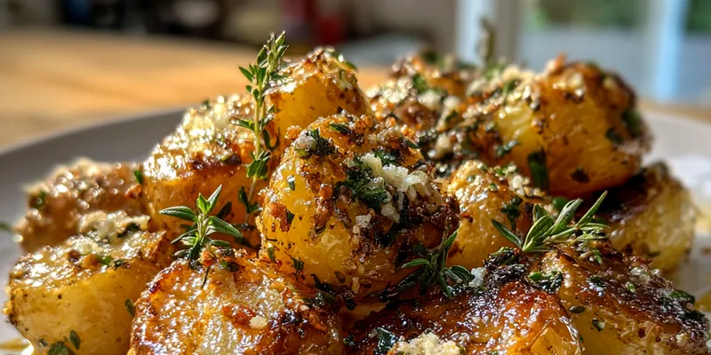 Delicious Garlic Butter Roasted Potatoes on plate